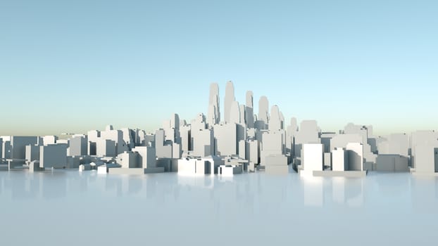 Abstract Modern White City on White Surface, aerial view. 3D illustration