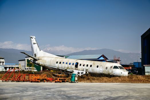 Scrapped airplane at Tribhuvan International Airport in Kathmandu, Nepal
