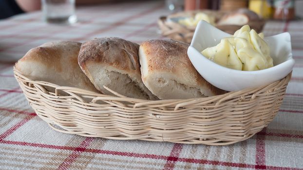 Bread with butter appetizer recipes - bread appetizer served before main course for background use