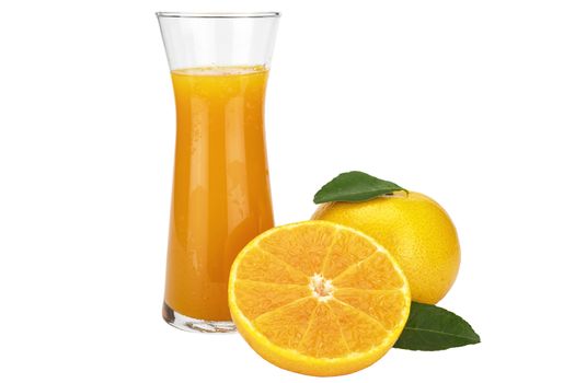 Fresh orange juice fruit drink glass over white background - tropical orange fruit for background use