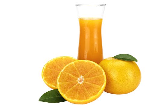 Fresh orange juice fruit drink glass over white background - tropical orange fruit for background use