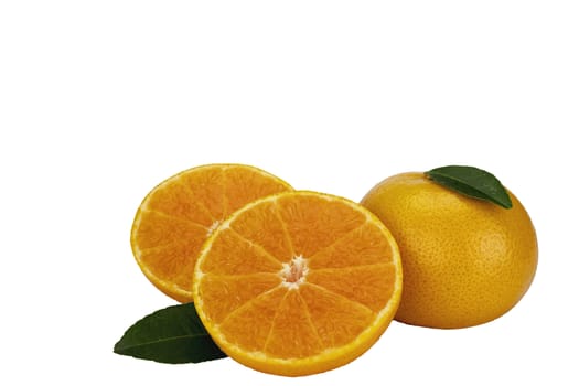 Fresh juicy orange fruit set over white background - tropical orange fruit for background use