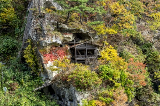 The colourful leaves in Autumn at Risshaku Temple of Yamagata,Japan.