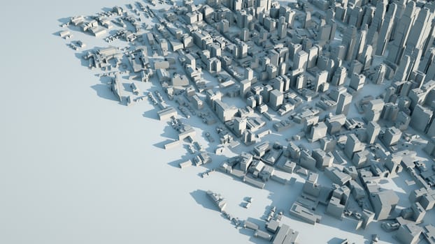 Abstract Modern White City on White Surface, aerial view. 3D illustration