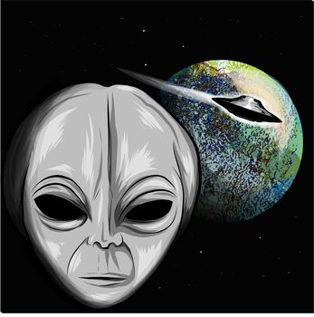 alien looking at the earth 3d illustration