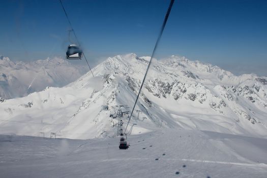 Slope and ski lift on the skiing resort Soelden Austria