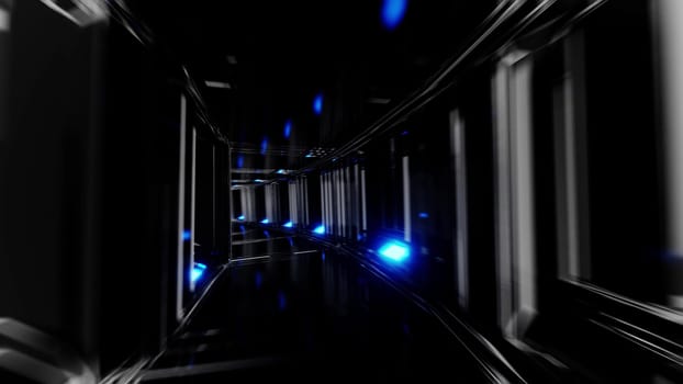 futuristic clean scifi glass tunnel corridor with glowing lights 3d illustration wallpaper background, future sci-fi glass room 3d rendering design