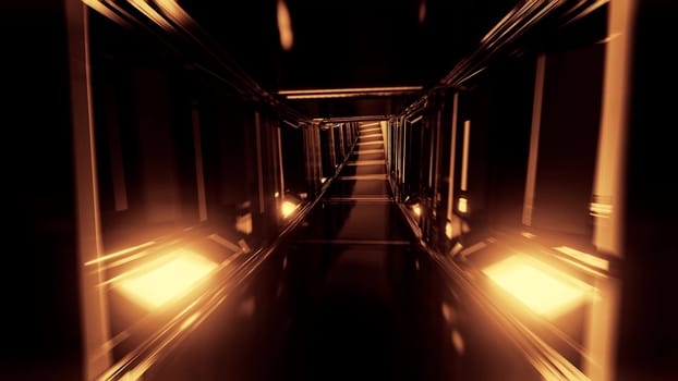 futuristic clean scifi glass tunnel corridor with glowing lights 3d illustration wallpaper background, future sci-fi glass room 3d rendering design