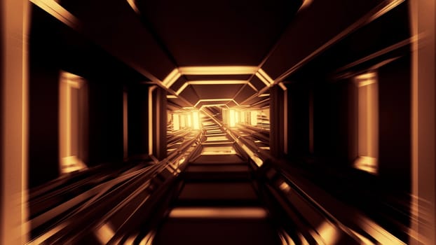 futuristic scifi space hangar tunnel corridor with glass windows 3d rendering background wallpaper, dark sci-fi room 3d illustration art design