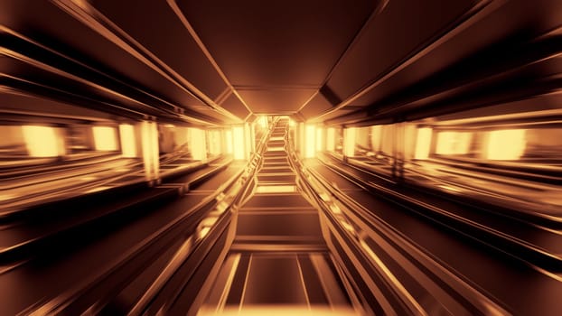 futuristic scifi space hangar tunnel corridor with glass windows 3d rendering background wallpaper, dark sci-fi room 3d illustration art design