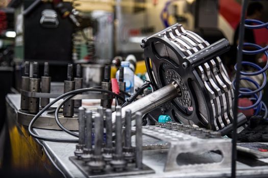 Clutch plate for the Rapisarda Autosport International Top Fuel dragster. Ipswich, Queensland, Australia. 06/11/2016