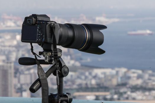 A camera set up to capture a shot of Kobe, Japan.