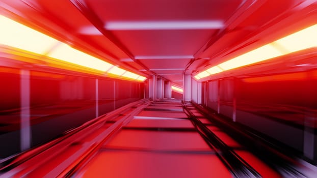 clean golden tunnel corridor with glowing lights 3d illustration background wallpaper, futuristic sci-fi metal space tunnel 3d rendering design