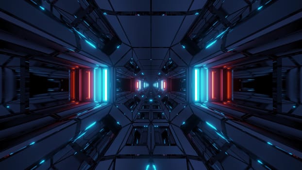 futuristic sci-fi space hangar tunnel corridor with nice reflctions 3d rendering 3d illustration background wallpaper, future scifi science-fiction room visual design