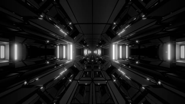 futuristic sci-fi space hangar tunnel corridor with nice reflctions 3d rendering 3d illustration background wallpaper, future scifi science-fiction room visual design