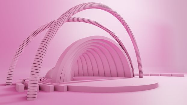 3D rendering, Abstract Geometric Background, Modern Minimalistic Mock Up, Pink Pastel Colors. Empty Space