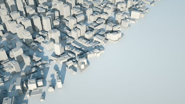 Abstract Modern White City on White Surface, aerial view. 3D illustration