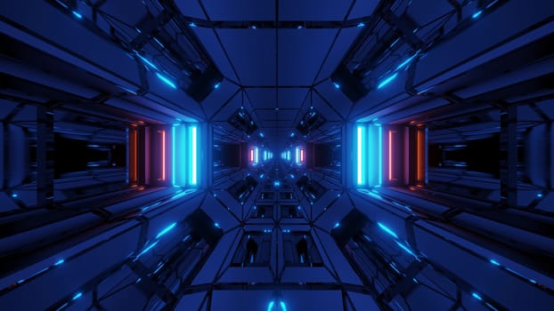 futuristic sci-fi space hangar tunnel corridor with nice reflctions 3d rendering 3d illustration background wallpaper, future scifi science-fiction room visual design