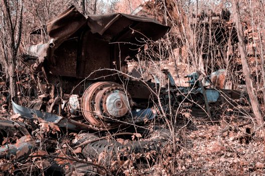 technical landfill in the Chernobyl forest Ukraine