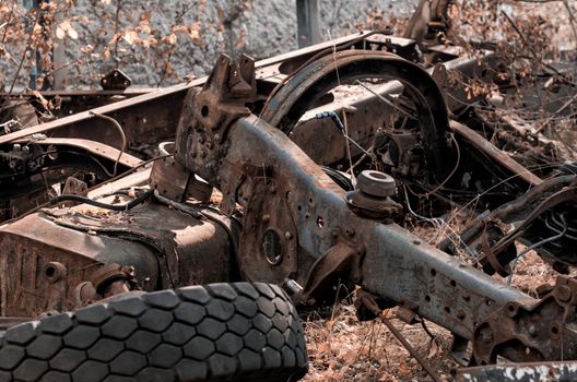 landfill equipment in the Chernobyl forest Ukraine