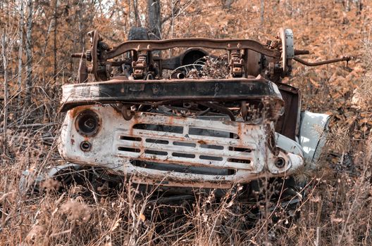 old broken radioactive truck in Chernobyl Ukraine