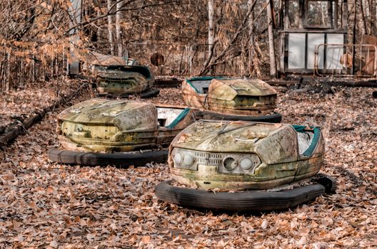 nobody in an abandoned amusement park in Chernobyl Ukraine in autumn