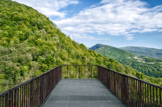 observation deck in canyon in Georgia in autumn without people