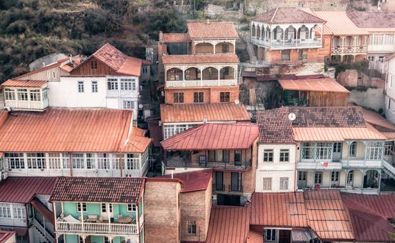 residential old retro vintage street quarter slum in Georgia city Sakartwell Caucasus