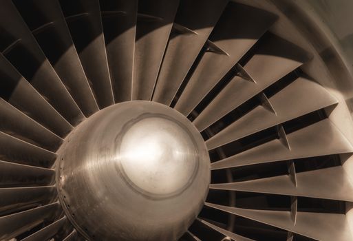 abstract technical industrial background fragment of airplane turbine detail closeup
