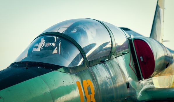 cockpit of an old russian army fighter military aircraft closeup isolated