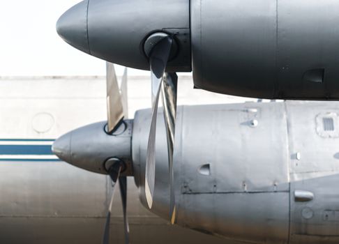 propeller screw engine of a vintage airplane close up