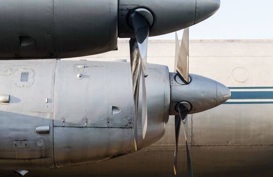 propeller screw engine of a vintage airplane close up