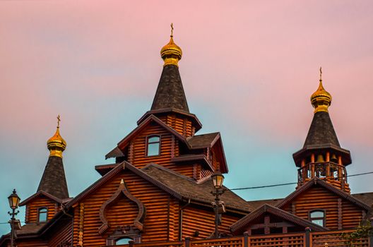 wooden architecture roof of a modern Orthodox Christian church