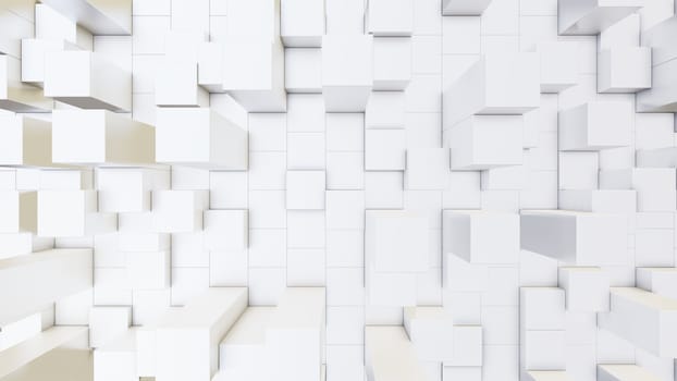 Abstract 3D illustration of white cubes background. Random displacement. Good background