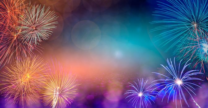 Abstract  Background With Fireworks.Background of new years day celebration Many colorful