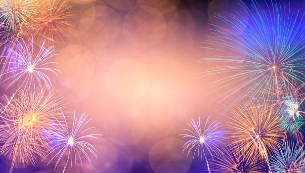 Abstract  Background With Fireworks.Background of new years day celebration Many colorful