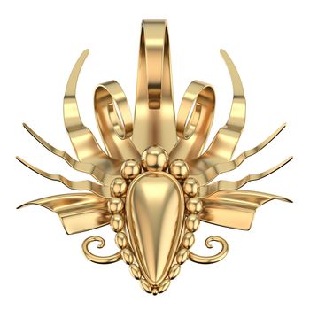 Abstract floral golden decoration 3D rendering illustration isolated on white background