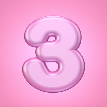 Pink font Number 3 THREE 3D rendering illustration isolated on white background
