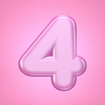 Pink font Number 4 FOUR 3D rendering illustration isolated on white background