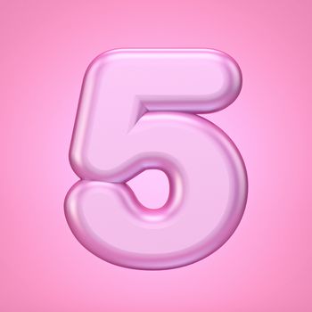 Pink font Number 5 FIVE 3D rendering illustration isolated on white background