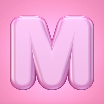 Pink font Letter M 3D rendering illustration isolated on white background