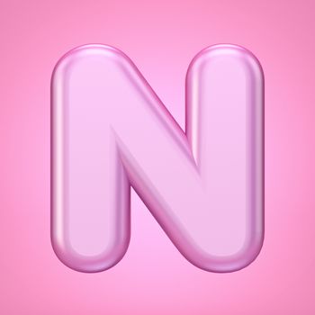 Pink font Letter N 3D rendering illustration isolated on white background