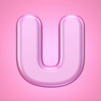 Pink font Letter U 3D rendering illustration isolated on white background