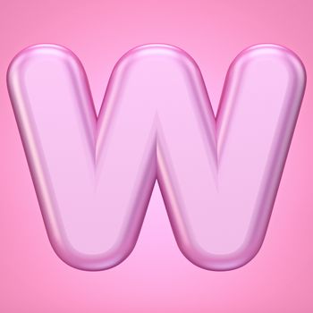 Pink font Letter W 3D rendering illustration isolated on white background