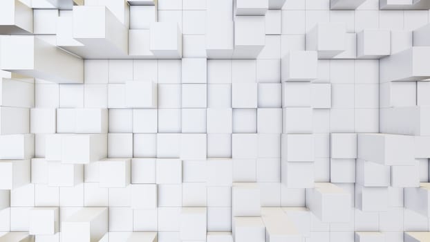 Abstract 3D illustration of white cubes background. Random displacement. Good background