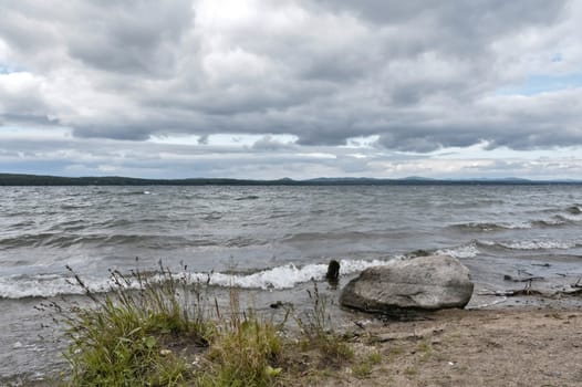 evening lake in cloudy weather, South Ural, Uvildy