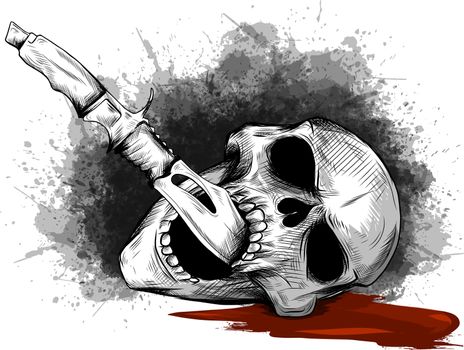 illustration Skull with a knife