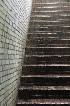 Brick staircase in an old German bunker as a part of the Atlantic Wall on the island of Terschelling in the northern Netherlands 
