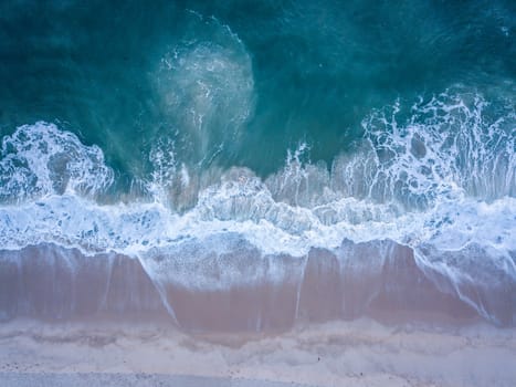 Drone picture of the waves hitting the beach on the Swahili Coast, Tanzania.