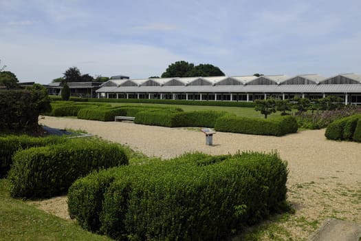 Panoramic view of the gardens outside the Fishbourne Roman Palace,near Chichester.